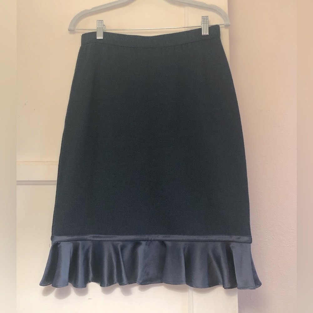 St. John Black Midi Skirt with Ruffle Hem